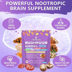 Mushroom Complex Gummies Mushroom Supplement with Ashwagandha and Lions Mane, Reishi, Cordyceps, Maitake, Shitake, Chaga and Turkey Tail Nootropic Gummies for Focus, Energy, Memory and Immune Health