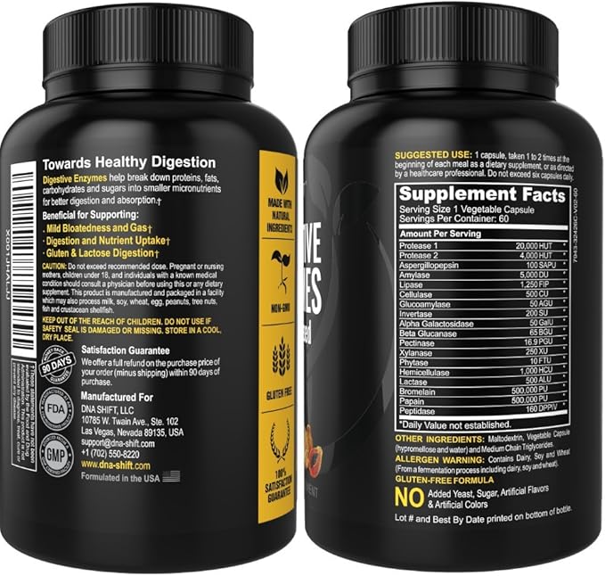 Digestive Enzymes for Men and Women - Enzymes Best for Gut Health & Digestive Health - Ultra Digestive Enzymes May Ease Constipation, Bloating & Gas - Mealtime Discomfort- All Diets - 60 CT
