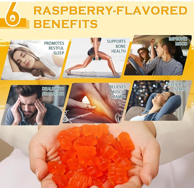 Magnesium Glycinate Gummies 1000mg - Sugar Free Magnesium Potassium Supplement with Vitamin D, B6, CoQ10 for Calm Mood & Sleep Support - 60 Orange Gummies