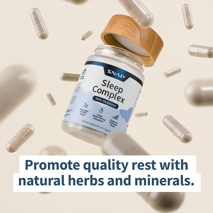 Snap Supplements Natural Sleep Aid with Melatonin & Valerian Root – Supports Relaxation, Restful Deep Sleep & Nighttime Recovery – 60 Capsules