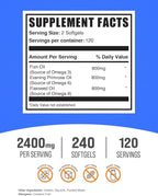BulkSupplements.com Omega 3-6-9 Softgels - Triple Omega Supplement, from Flaxseed, Evening Primrose & Fish Oil- 2 Softgels per Serving, 240 Count (Pack of 1)