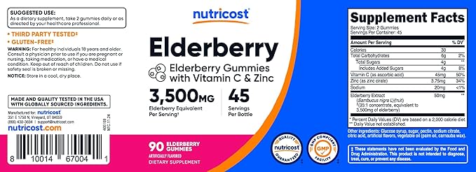 Nutricost Elderberry Extract Gummies 90 Gummies for 45 Servings Per Bottle - with Vitamin C & Zinc, Gluten Free