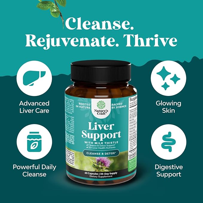 Natures Craft Liver Cleanse Detox & Repair 2 Pack Bundle - Herbal Liver Support Milk Thistle Supplement - Silymarin Milk Thistle Supplements with Dandelion Root, Choline, Beetroot & Artichoke Extract
