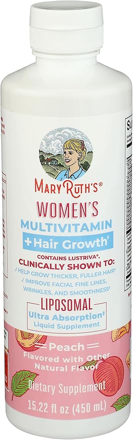 MARYRUTH'S Women's Multivitamin + Lustriva Hair Growth Liposomal | Biotin 10000mcg | Clinically Tested for Thicker, Fuller Hair, Improved Facial Fine Lines & Wrinkles | Ages 18+ | 15.22 Fl Oz