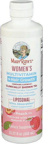 MARYRUTH'S Women's Multivitamin + Lustriva Hair Growth Liposomal | Biotin 10000mcg | Clinically Tested for Thicker, Fuller Hair, Improved Facial Fine Lines & Wrinkles | Ages 18+ | 15.22 Fl Oz