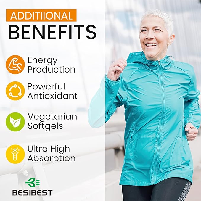 Besibest 1000mg Liposomal CoQ10 Ubiquinol, 240 Vegan Softgels, High Absorption Ubiquinol CoQ10 Supplement, Active Antioxidant Form of Coenzyme Q10 for Heart Function & Energy Production