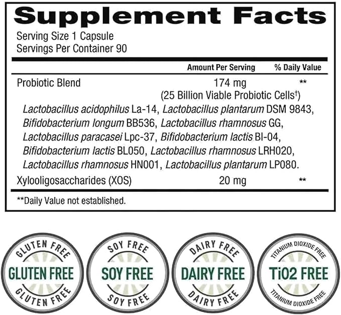 Tru Nature Women's Daily PROBIOTIC 90 Capsules, 25 Billion Cells Vegetarian Probiotics for Digestive Health 90 Count, 90 Day Supply +Better Guide Vitamins