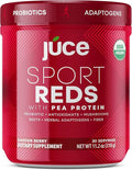 Terra Kai Organics Juce SR7 Sport Reds Organic Fruit & Veggies w/Pea Protein | 43 Superfoods, Antioxidants, Mushrooms, Beets, Herbal Adaptogens, Probiotic, Fiber, Garden Berry Flavor (30 Servings)