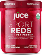 Terra Kai Organics Juce SR7 Sport Reds Organic Fruit & Veggies w/Pea Protein | 43 Superfoods, Antioxidants, Mushrooms, Beets, Herbal Adaptogens, Probiotic, Fiber, Garden Berry Flavor (30 Servings)