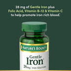 Nature’s Bounty Gentle Iron 28 mg Capsules with Vitamin C, Folic Acid, Vitamin B-12 Iron Supplement, Non-GMO, Gluten-Free, 90 Count