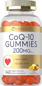 Carlyle CoQ10 200 mg Gummies | 140 Count | Mango Pineapple Flavor | Vegan, Non-GMO, Gluten Free Supplement