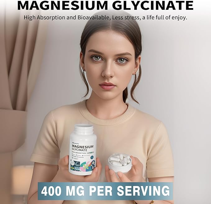 Magnesium Glycinate 400 MG per Serving 100% Chelated for High Absorption, Gentle On Stomach, Non-GMO, 90 Vegetarian Capsules