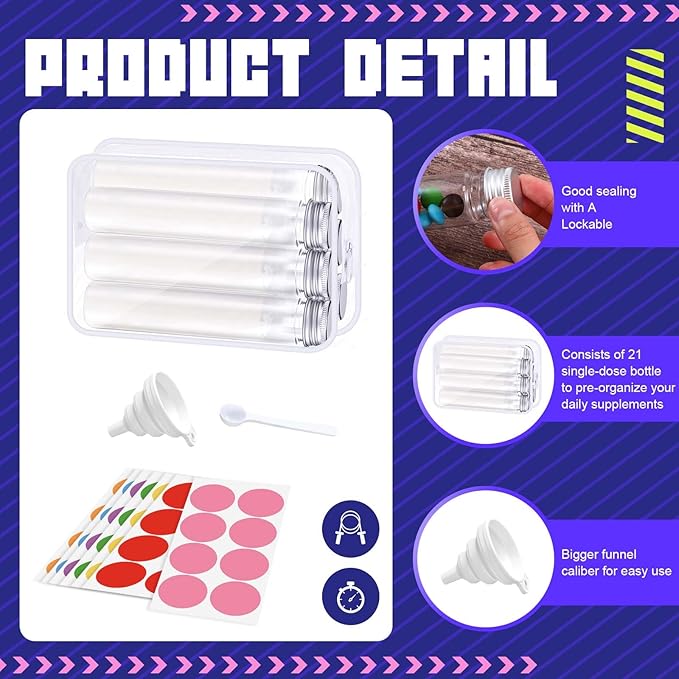 Shinylin 33 Pcs Protein Powder Travel Container Set 21 Pcs 90ml Reusable Powder Supplement Plastic Tubes and Portable Travel Organizer Zip Up Bags Funnels Spoons and Labels for Workout, Fitness