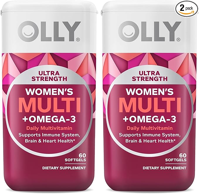OLLY Ultra Women's Multi Softgels,Overall Health and Immune Support,Omega-3s,Iron,Vitamins A,D,C,E,B12,Daily Multivitamin,30 Day Supply -,60 Count (Pack of 2)