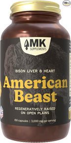 MK Supplements American Beast | Bison Liver & Heart Capsules | ~49x More CoQ10 Than Beef Liver | Regeneratively Raised Bison | 150 Capsules