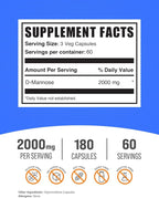 BulkSupplements.com D-Mannose Capsules - D-Mannose Supplement, for Urinary Tract Support - Vegan & Gluten Free, 3 Capsules per Serving (2000mg), 180 Count (Pack of 1)