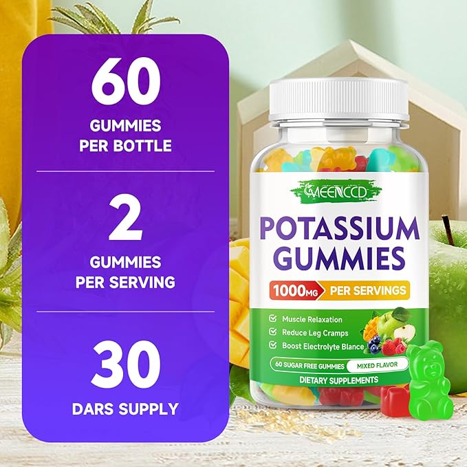 Potassium Citrate Gummies, High Potency Potassium Supplement Gummies for Adults Women & Men, Support Leg Cramps & Muscle Health, Sugar-Free, Mixfed Fruit Flavor, 120 Count