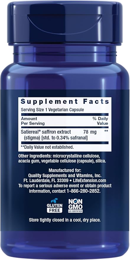 Life Extension Optimized Saffron,Saffron Extract,Saffron-Supplement that Helps You Fight The urge to Snack,Non-GMO,Gluten-Free,Vegetarian,60 Vegetarian Capsules,(Pack of 2)