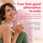 TEAZEN Peach Kombucha Powder, Hydration Drink Mix, Sugar Free, Live Probiotics & Prebiotics, On-the-Go 10 Packets, 1.76oz