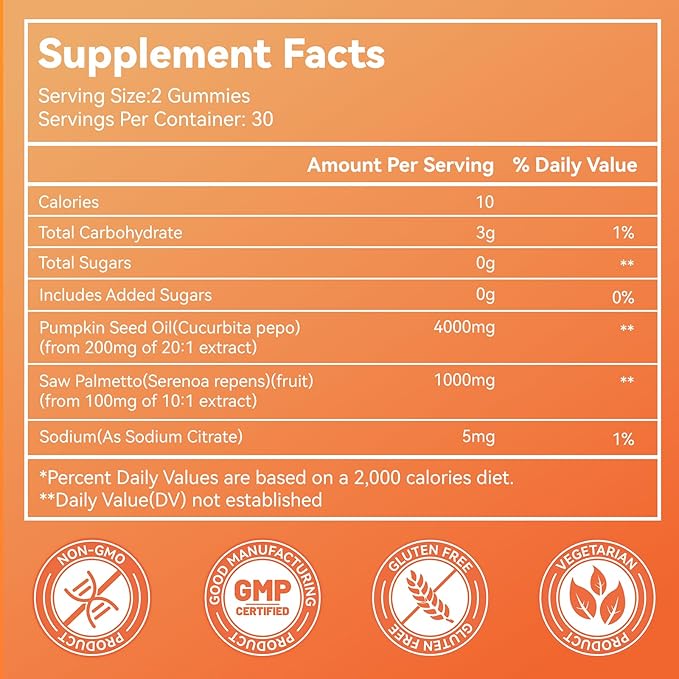 Sugar Free Pumpkin Seed Oil Gummies - 5000mg Per Serving with Saw Palmetto, Organic Pumpkin Seed Oil Supplement for Hair Growth & Skin Health, High Extract for Women and Men, 120 Count