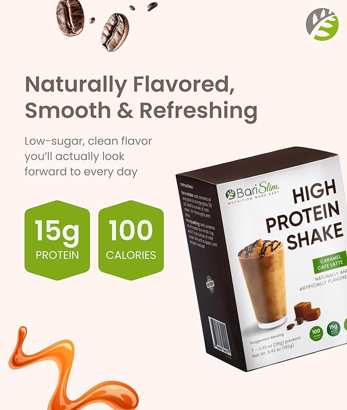 BariSlim High Protein Shake - Delicious & Nutritious Meal Replacement Shake - Low Sugar & Carb - Formulated for Bariatric Patients & Post-Weight Loss Surgery Support | Carmel Caffe Latte (9 oz)