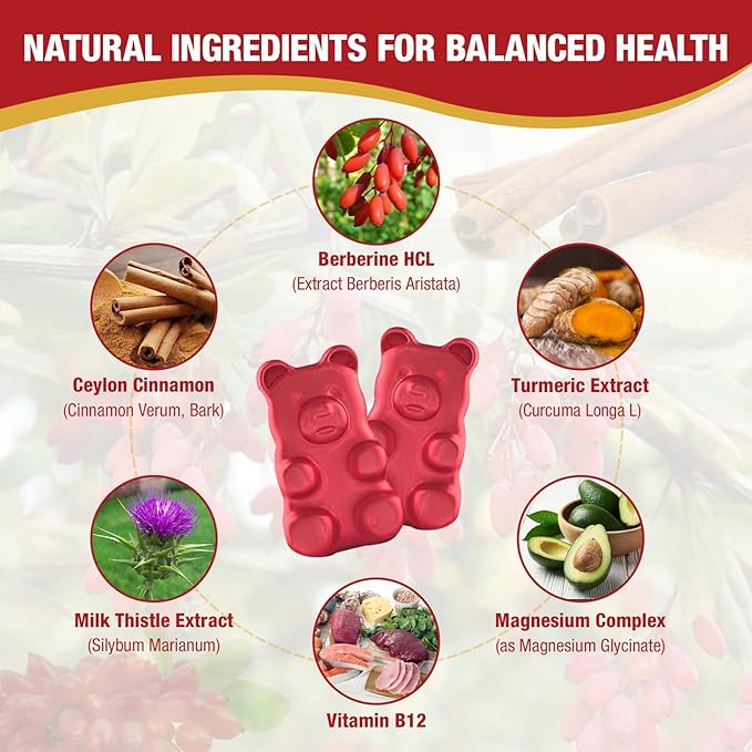 2000mg Berberine Gummies with Ceylon Cinnamon, Organic Berberine HCL Supplement for Women & Men, Sugar Free, Vegan, Non-GMO, Gluten-Free, Raspberry Flavor-60 Count