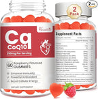 2 Pack CoQ10 Gummies 250 mg, Plus Omega-3, Magnesium, Vitamin B12 for Cellular Energy, Brain & Antioxidant, 5X Better Absorption Coenzyme Q10 Supplement, Raspberry Flavored Gummies - 120 Cts