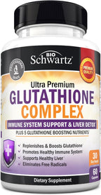 BioSchwartz Glutathione Supplement 500mg - Liver Detox with Quercetin, Vitamin C, Milk Thistle, Alpha Lipoic Acid - Immune Support Pill - Enhanced Immunity Defense Health Formula - 60 Capsules
