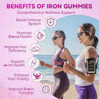 Iron Supplement Gummies for Women & Men, Vegan Iron Gummies with Vitamin C, A, B-Complex, Folate, Zinc for Blood Building & Energy Support, Strawberry Flavor, 60 Count
