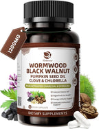 Lukaree Wormwood Black Walnut Cleanse for Human 1200mg – Ultra Gut Cleanse & Digestive Health w/Pumpkin Seed Oil,Clove,Activated Charcoal -10X Concentrated, Men & Women Probiotic Capsules -Vegan,60 CT