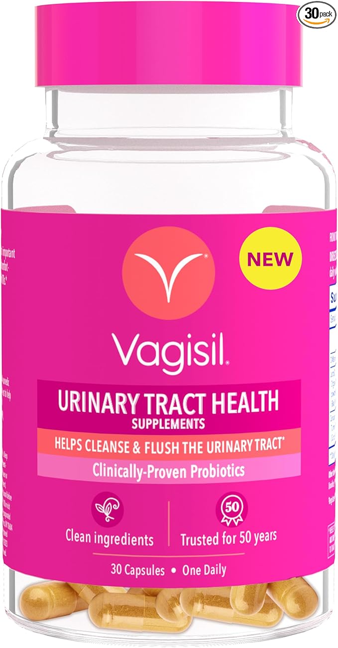 Vagisil Urinary Tract Health Supplements, Clinically-Proven Probiotics, Protects Urinary Tract Health, Clean Ingredients, Helps Cleanse and Flush UTI-Causing Bacteria, 1 Capsule Daily, 30 Capsules