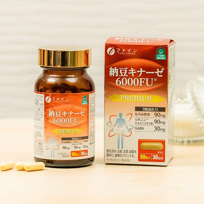 FINE JAPAN Nattokinase 6000FU – Japanese Fermented Natto Enzyme Supplement with Garlic and Vinegar/90 Capsules for 30 Servings/Made in Japan/37.8ｇ(420mg×90tablets)
