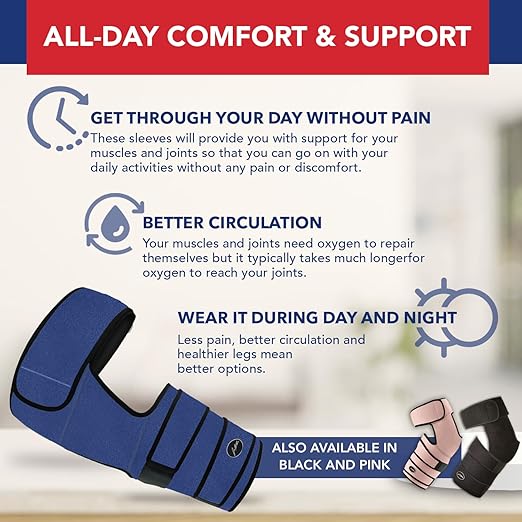 Dr. Arthritis Stabilizing Hip Brace for Men & Women, Thigh Compression Sleeve & Hip Support for Muscle Recovery, Hamstring Brace with Handbook, Sciatica Pain Relief Devices - Left Leg (L/XL, Navy)