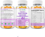 Saffron Gummies for Adult Kids, 10-IN-1 Cortisol Support Supplement with Saffron 88.5mg, Vitamin D3, B6, Magnesium, Zinc, Ashwagandha, L-Theanine, St. John's Wort, For Emotions, Slumber, 120 Count
