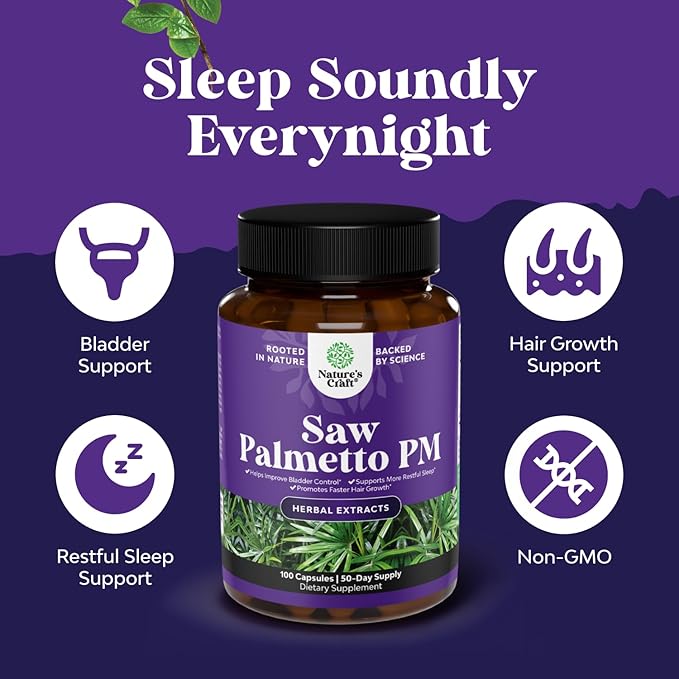 Nighttime Defense Saw Palmetto for Men-Saw Palmetto Extract Prostate Supplement for Men Help Reduce Night Urination Frequency Urgency& Overactive Bladder with Lycopene Pumpkin Seed and Melatonin 100ct