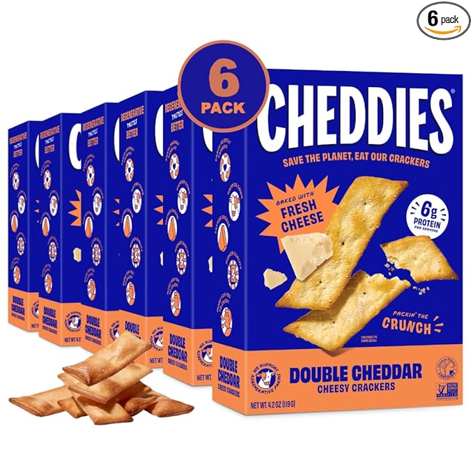 Cheddies Crackers Double Cheddar | Healthy Snacks Made with Real Cheddar Cheese and Simple Ingredients | Non-GMO | Cheesy Crackers | 4.2 Ounce (Pack of 6)