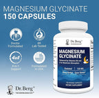 Dr. Berg Magnesium Glycinate 150ct – 4-in-1 Chelated for Muscle, Nerve, Sleep & Stress Support*– w/ D3, B6 & Zinc – 4X Lab-Tested – No Fillers – Formulated in USA, GMP-Certified