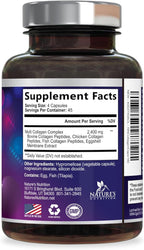 Multi Collagen Pills 2400 mg Per Serving - Advanced Types I, II, III, V, X - Hydrolyzed Multi Collagen Peptides Pills Supplement for Women & Men - Hair, Skin, & Nail Support Supplements - 180 Capsules