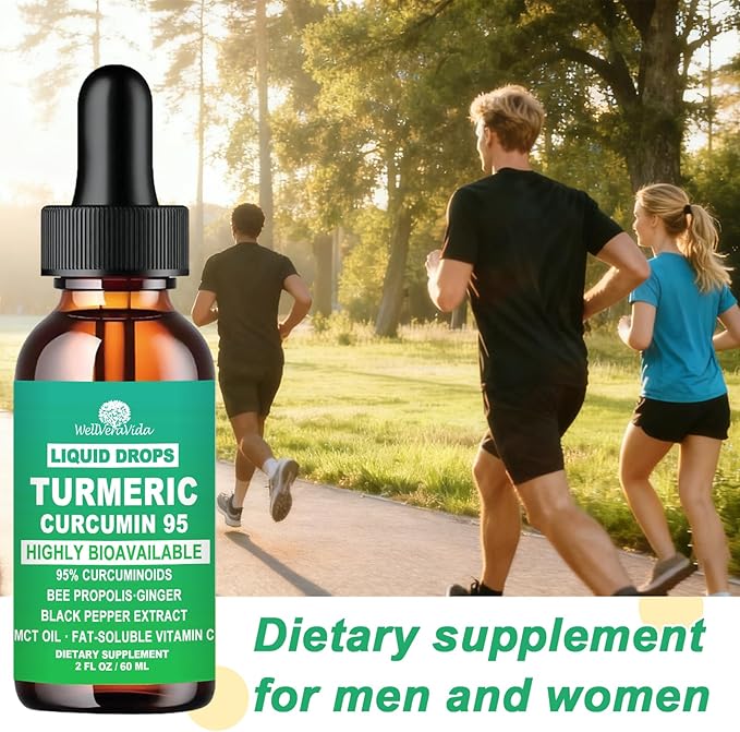 Turmeric Curcumin Supplement Drops with 95% Curcuminoids, Enhanced Absorption Liquid Turmeric Complex 1000mg w/Bee Propolis Ginger MCT Oil Vitamin C & Black Pepper for Joint & Immune Support | Non GMO