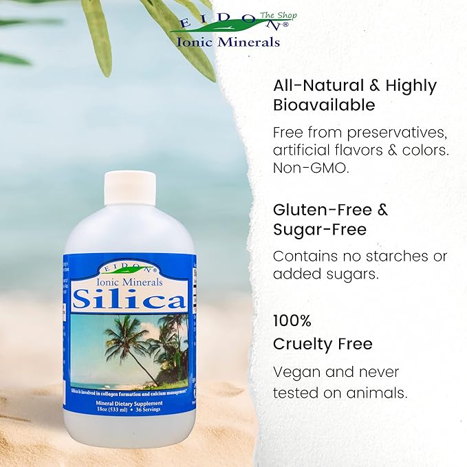 Eidon Liquid Silica Mineral Concentrate - Silica Supplement for Hair, Skin, and Nails, Supplement Drops to Support Collagen Production & Hair Loss for Women & Men, Helps Manage Calcium - 18 oz