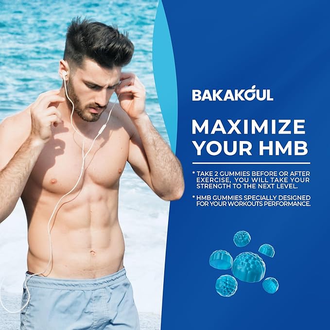 BAKAKOUL HMB and L-Leucine Gummies, HMB and Leucine Supplement Supports Muscle Fast Workout Support, HMB and Leucine Amino Acid for Men & Women, Sugar Free, Non-GMO, 120 Counts