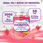 2 Pack Myo-Inositol & D-Chiro Inositol Gummies, 40:1 Ratio Inositol with Vitamin D3, Magnesium Glycinate, Folate & Zinc, Inositol Supplement for Female Health, Raspberry Flavor, 120 Count