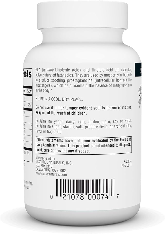 Source Naturals Evening Primrose Oil - Hexane-Free - 1350mg - GLA Yield: 135 mg - Cold-Pressed - 30 Softgels