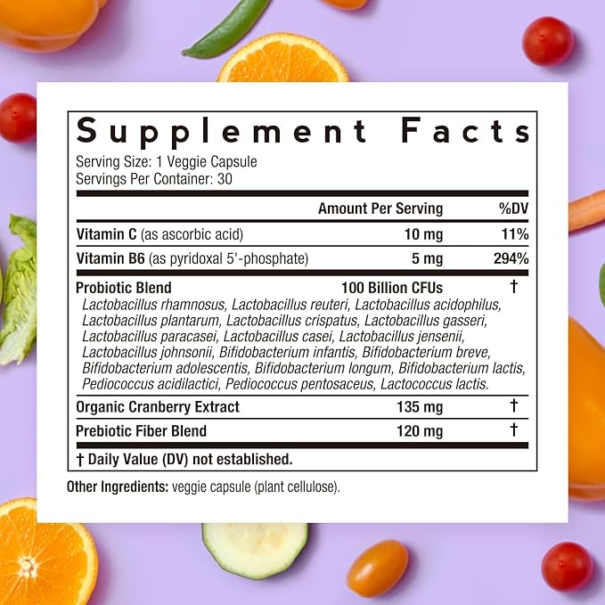 Doctor's Recipes Probiotics for Women, 100 Billion CFU, 18 Probiotic Strains, Prebiotics, Cranberry, P-5-P & VC, Vaginal, Digestive & Immune Support, Shelf-Stable, 30 Vegan Caps