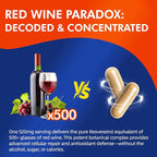 Resveratrol Complex 520mg - 60 Day Supply - NMN Supplement Alternative with Grapeseed Extract & Red Wine - Natural Stamina & Antioxidant Support - 120 Caps