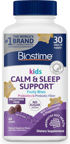 Biostime Kids Sleep Fruity Bites (Ages 4+) | Includes Probiotics| Calm magnesium gummies for kids | Melatonin Free calm gummies for Sleep aid | No added sugar | 60 Count