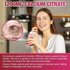 Calcium Citrate Gummies 1200mg - Sugar-Free Chewable Supplement for Women & Men with Bone, Muscle & Immune Support - Raspberry Flavor, 60 Count