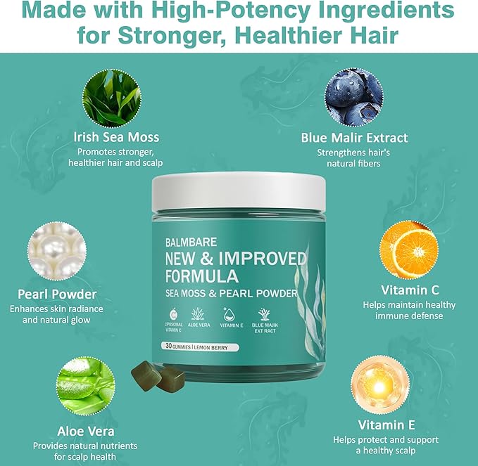 Revive Hair Gummies - Sea Moss Gummies with Hair, Skin & Nails Vitamins with Seamoss, Pearl Powder, Vitamin E, Aloe Vera, Liposomal Vitamin C, 30 Count