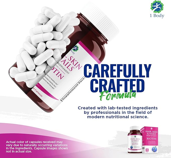 1 Body Hair Skin Nails Vitamin Complex with Biotin - Complete Formula with 26 Essential Vitamins for Men & Women - 3 Pack