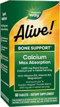 Nature’s Way Alive! Calcium Bone Support Tablets*, Max Absorption Calcium Supplement with Vitamins D3, K2, & Magnesium, Promotes Bone Health and Bone Density*, Gluten Free, 60 Tablets